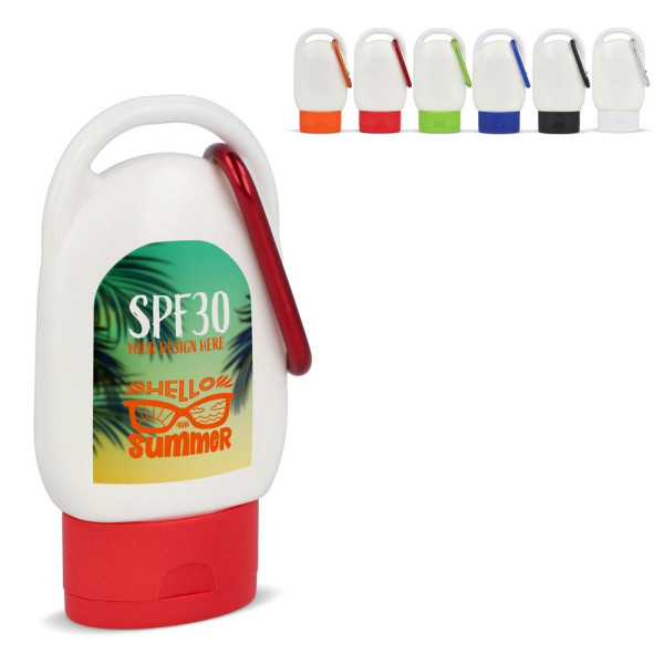 Sonnenschutzlotion mit Karabiner SPF30 aus recyceltem Material